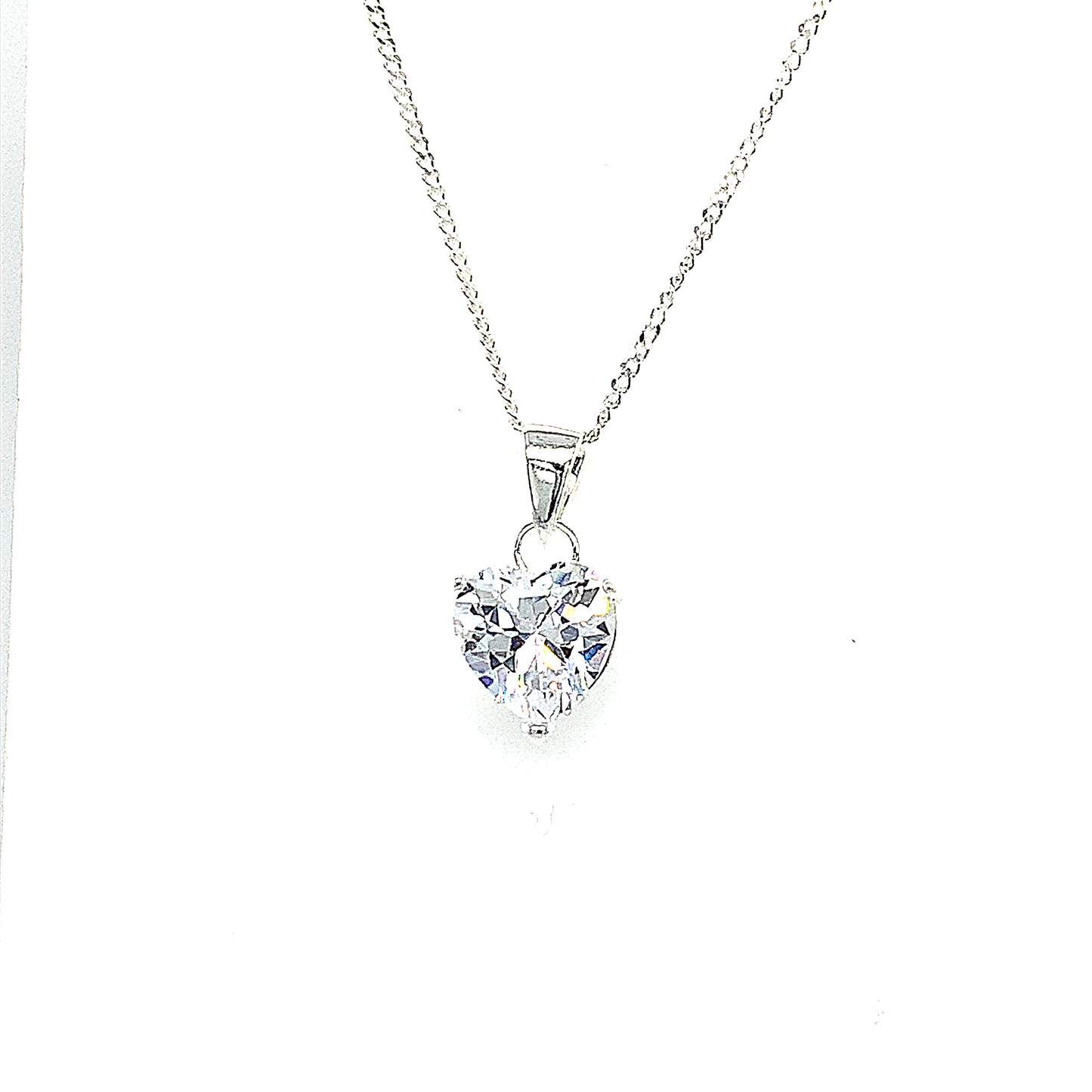 Sterling Silver Cubic Zirconia 3 Claw Heart Pendant
