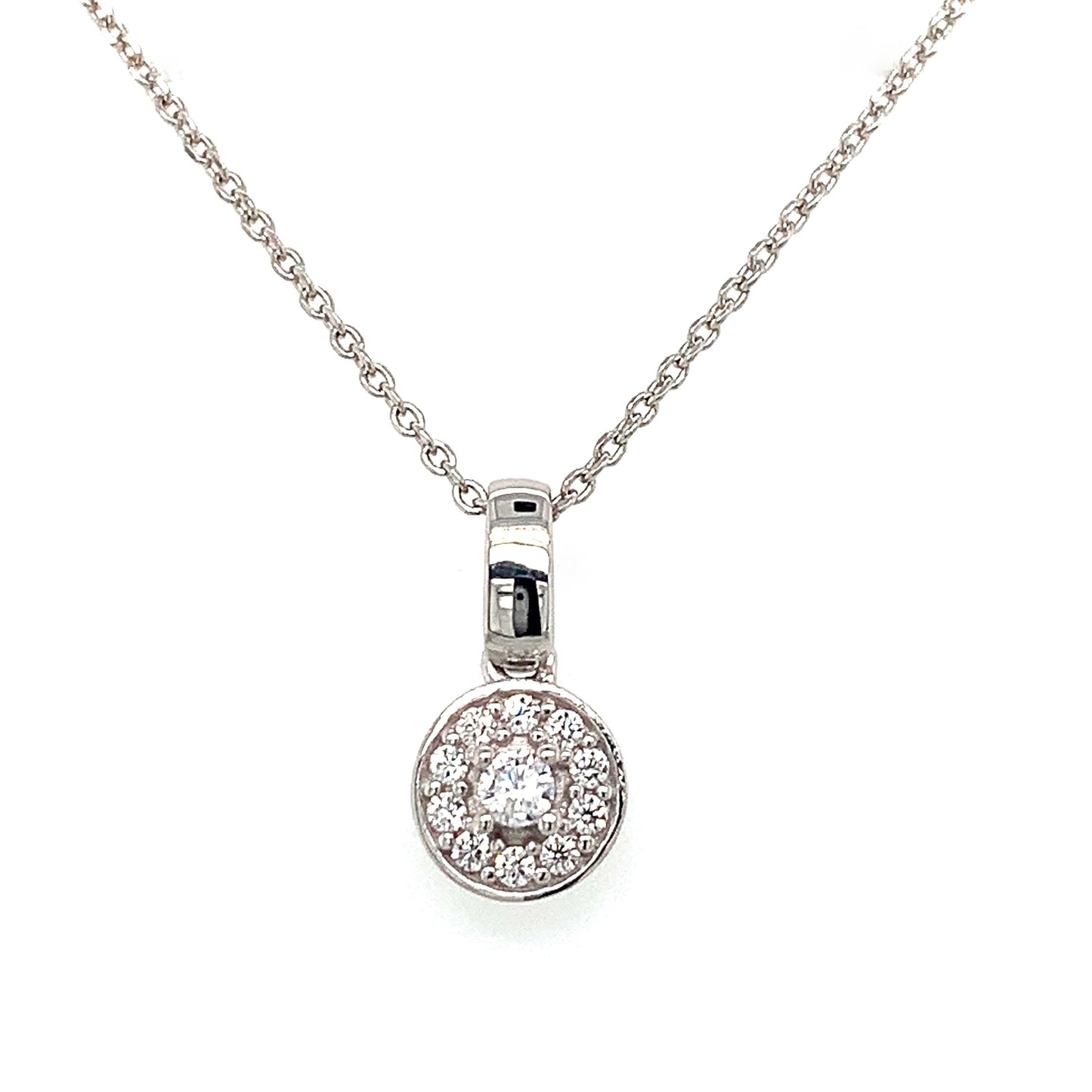 Sterling Silver Cubic Zirconia Round Pendant