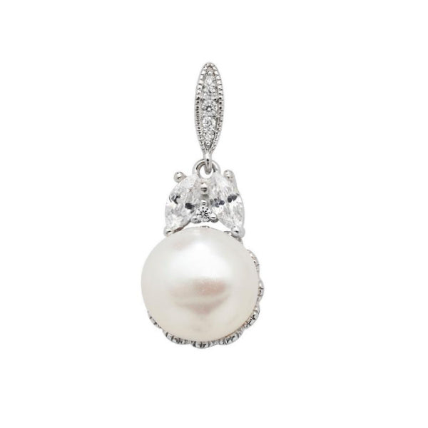 Sterling Silver Cubic Zirconia And Pearl Drop Pendant.