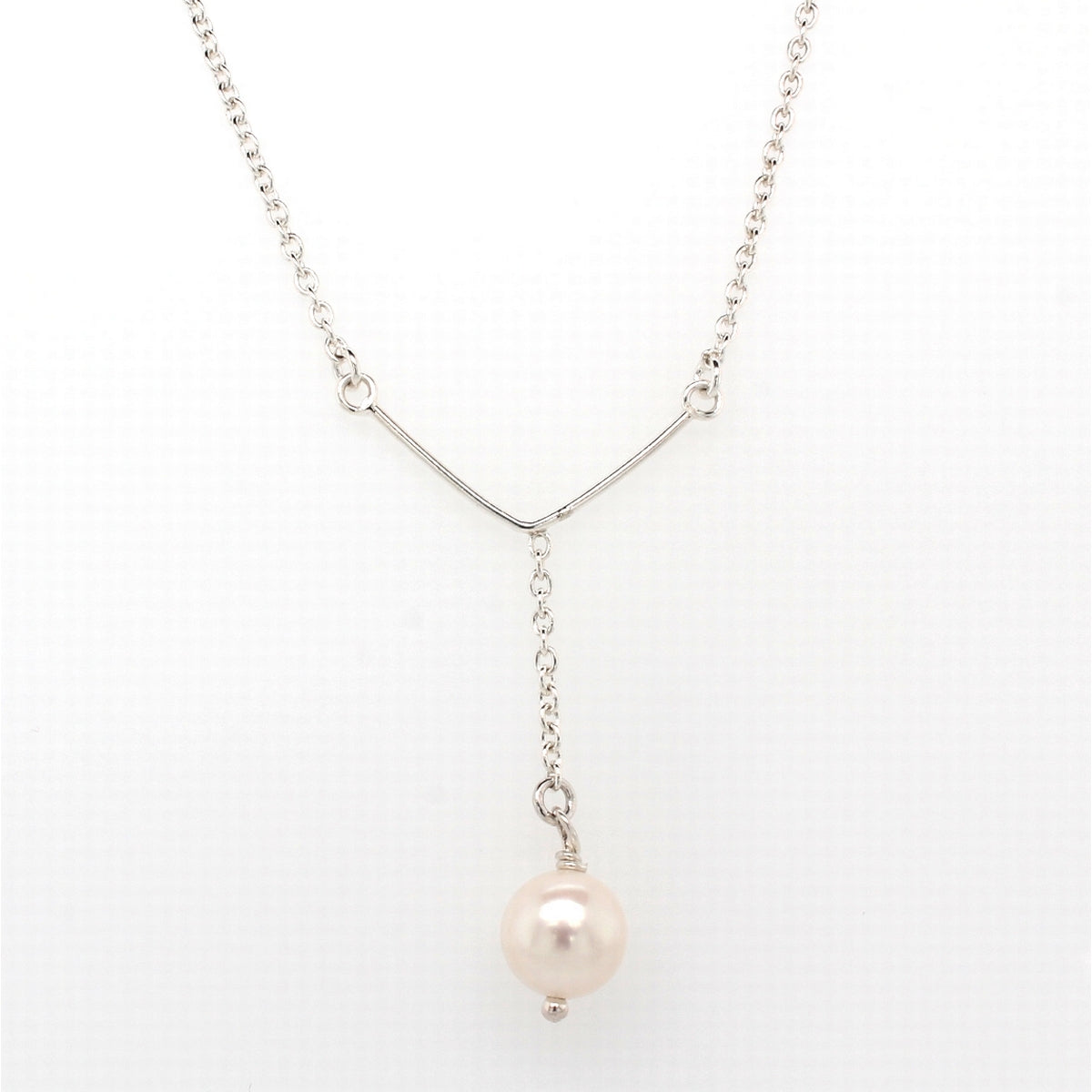 Sterling Silver Pearl Wishbone Drop Pendant