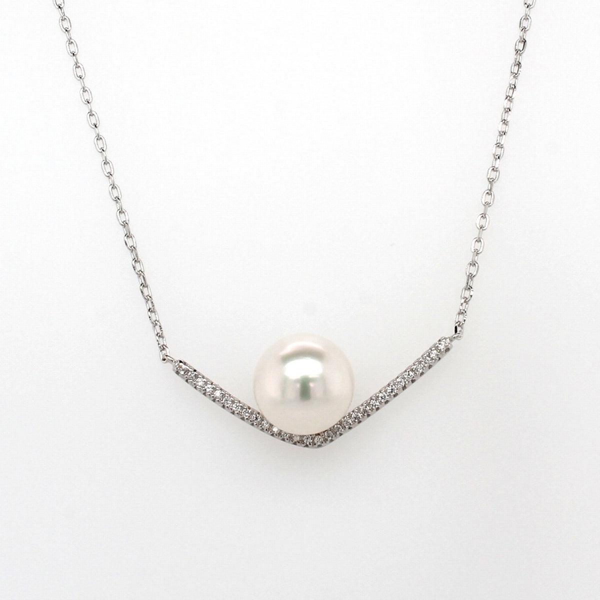 Sterling Silver Pearl And Cubic Zirconia Crescent Pendant