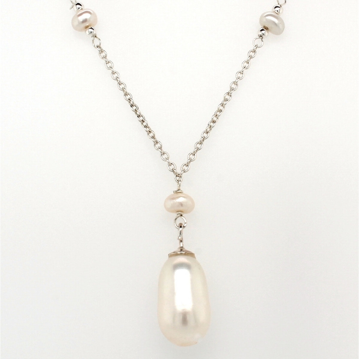 Sterling Silver Multi Pearl Drop Necklet