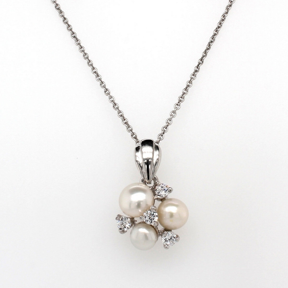 Sterling Silver Pearl And Cubic Zirconia Cluster Pendant