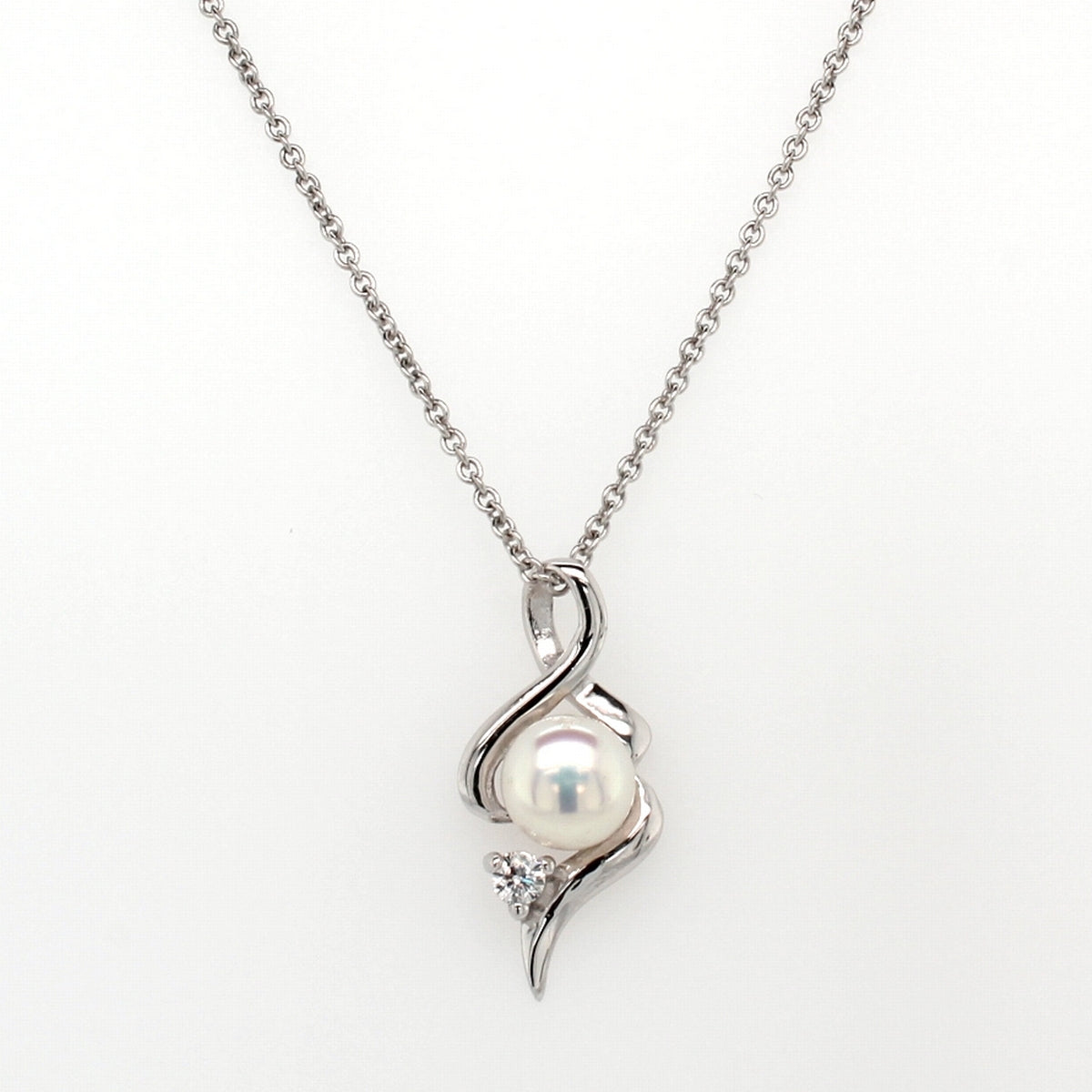 Sterling Silver 5.5mm Pearl And Cubic Zirconia Twist Pendant