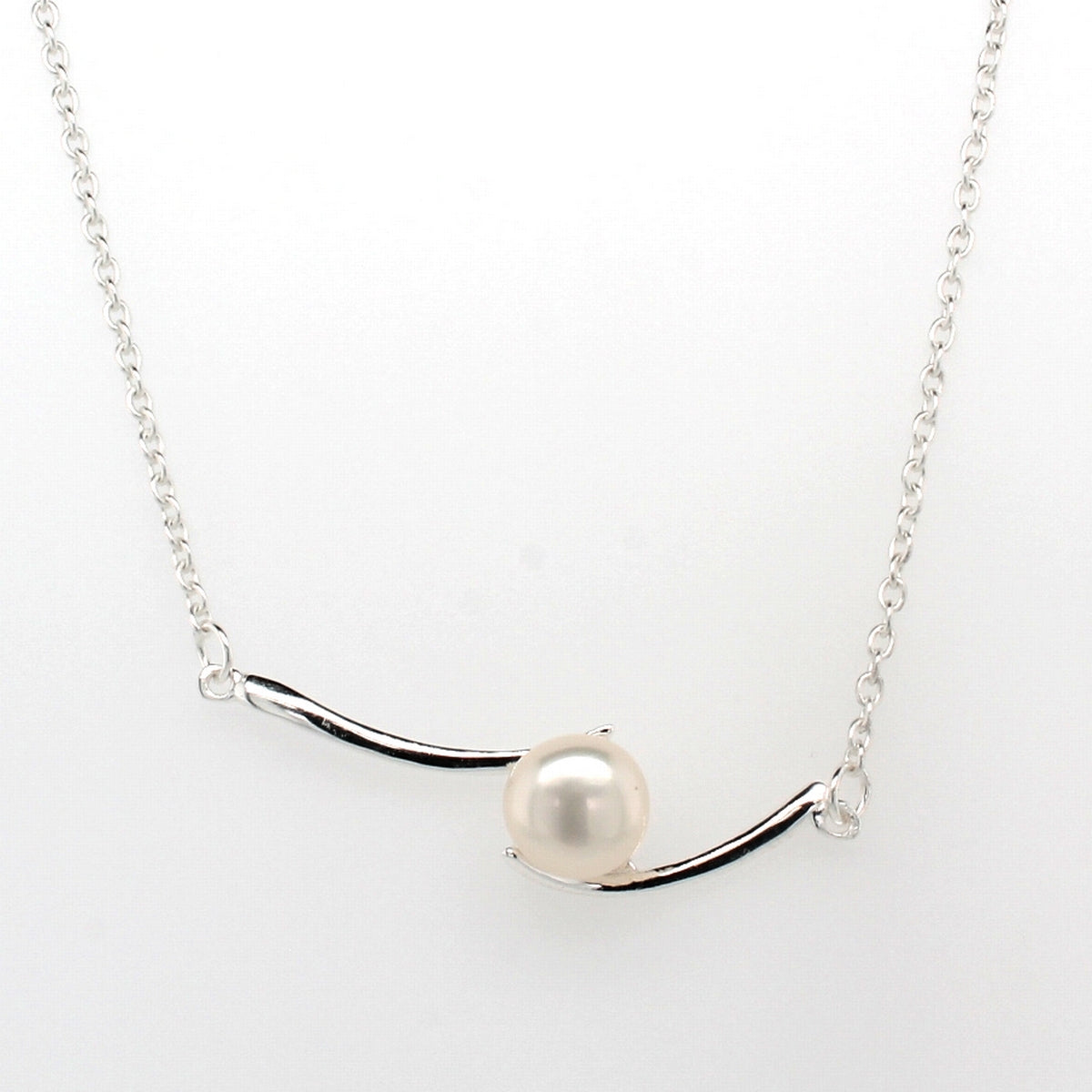 Sterling Silver Pearl And Curved Bar Pendant