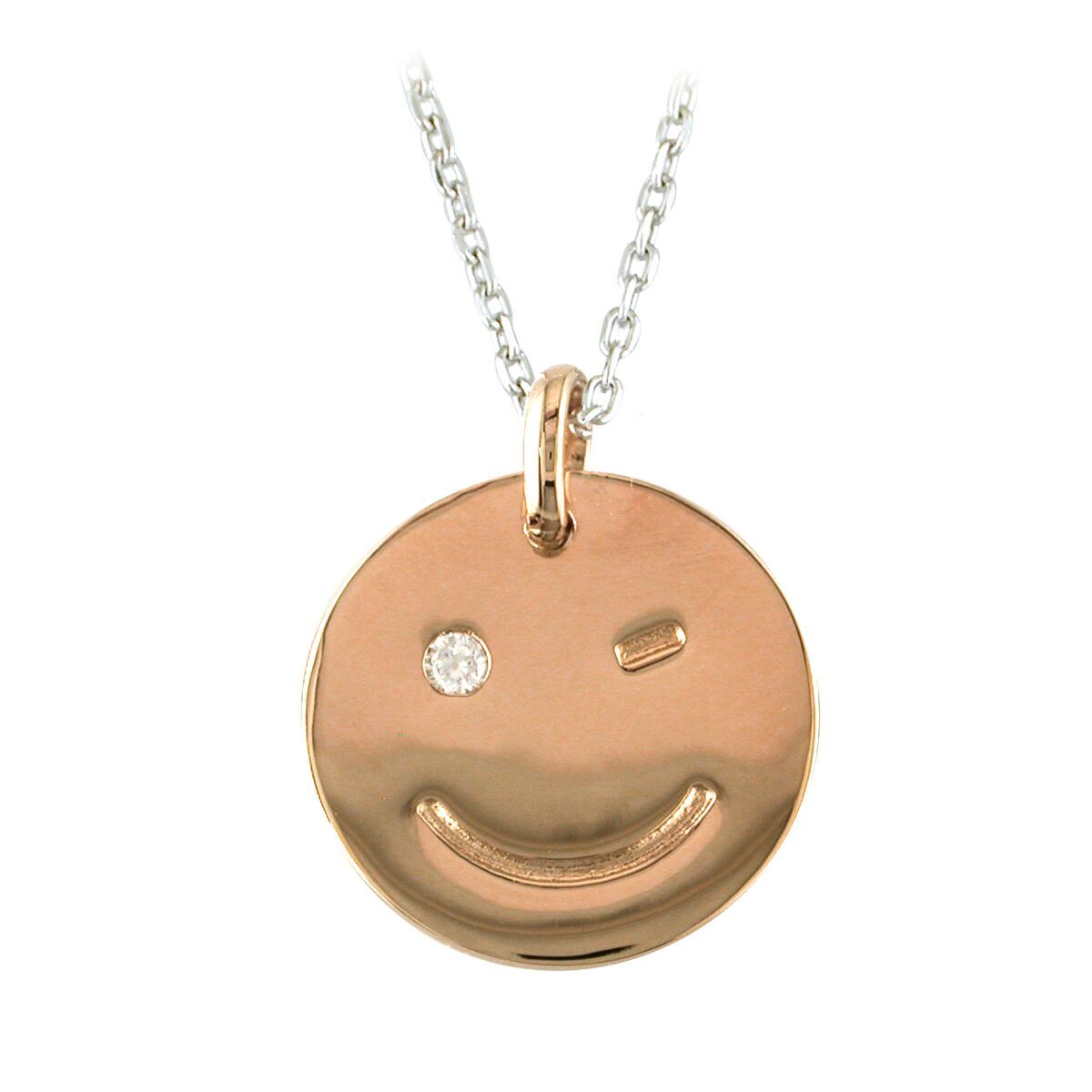 Sterling Silver Smiley Face Pendant In Rose