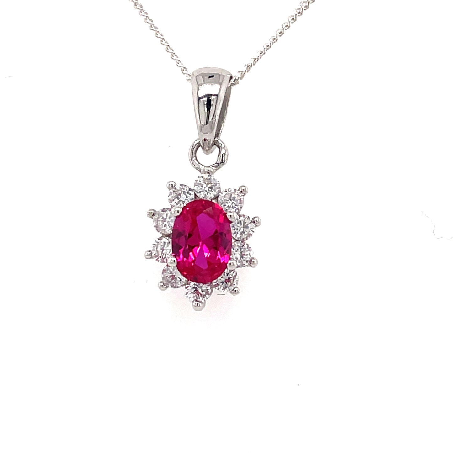 Sterling Silver Oval Cluster Claw Set Red/Cubic Zirconia Pendant