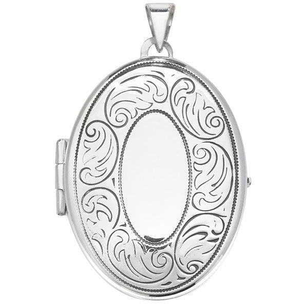 Silver Engraved Oval Locket