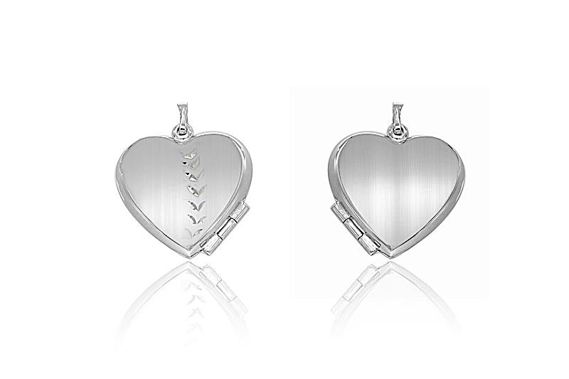 Sterling Silver Flower Heart Half Polished And Matt Locket