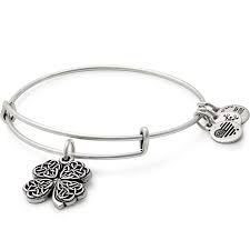 Alex And Ani Four Leaf Clover Bangle In Silver