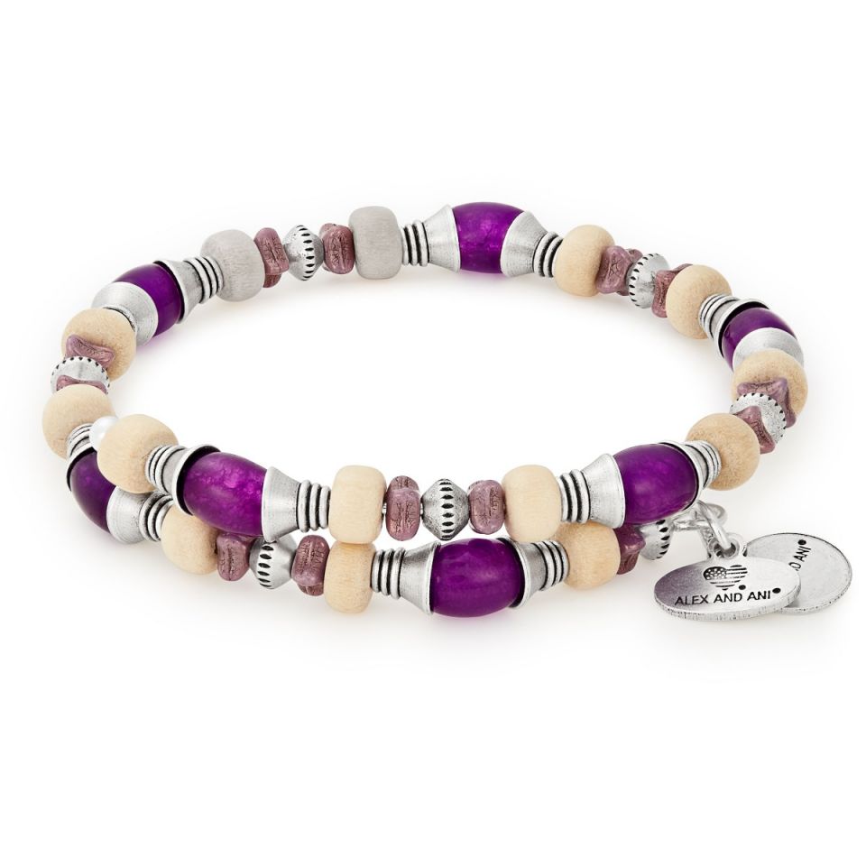 Alex And Ani Grove Wrap Violet Bangle In Silver