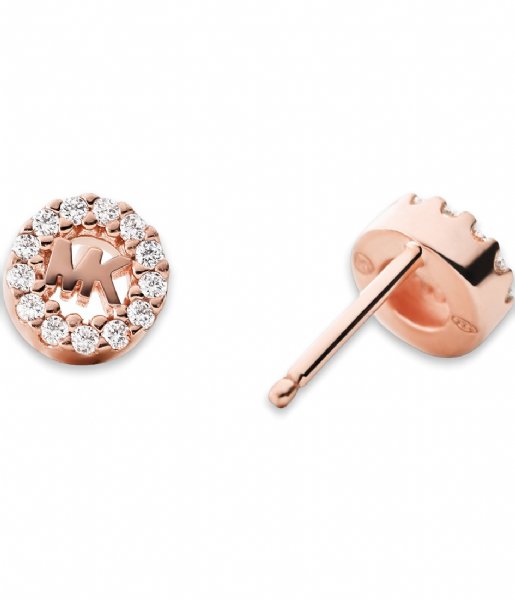 Sterling Silver Rose Plated Cubic Zirconia Mk Logo Kors Earring
