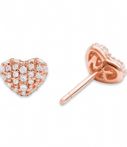 Sterling Silver Rose Plated Cubic Zirconia Heart Kors Earrings