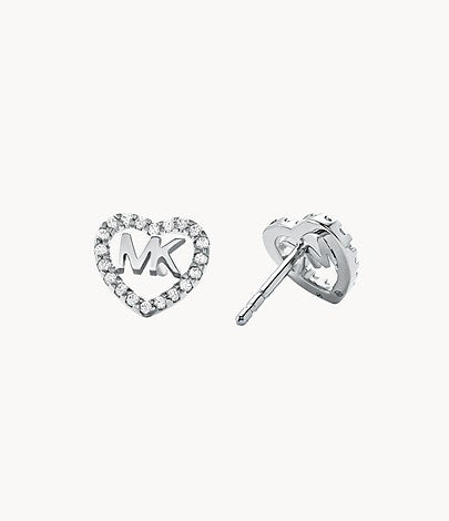Silver Cubic Zirconia Mk Heart Kors Earrings