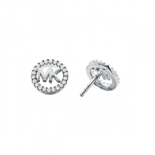 Silver Cubic Zirconia Mk Circle Kors Earrings