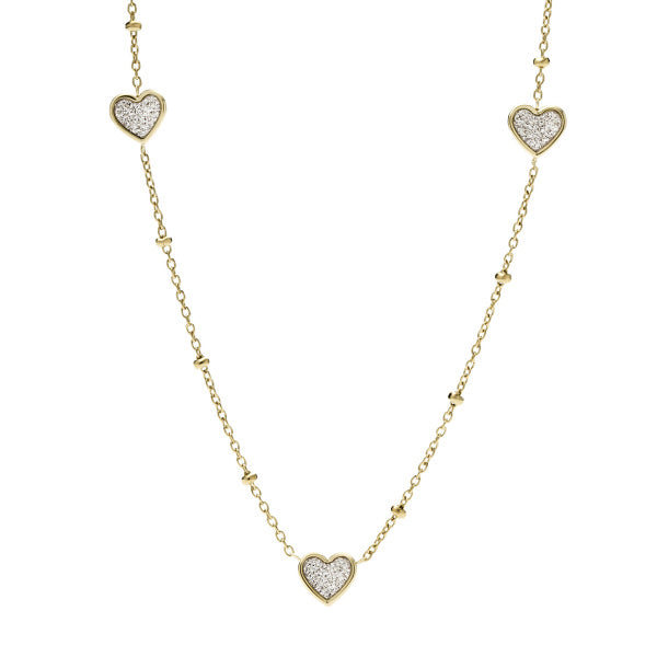 Gold Plated Fossil Necklet With Scattered Hearts