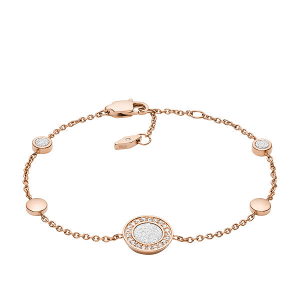 Rose Round Stone Set Link Fossil Bracelet