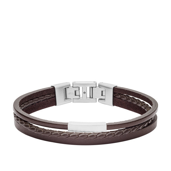 Brown Leather Gents Fossil Bracelet