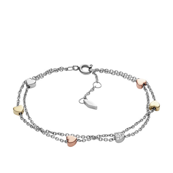 Stainless Steel Bracelet Three Colour Hearts Scatter Fossil