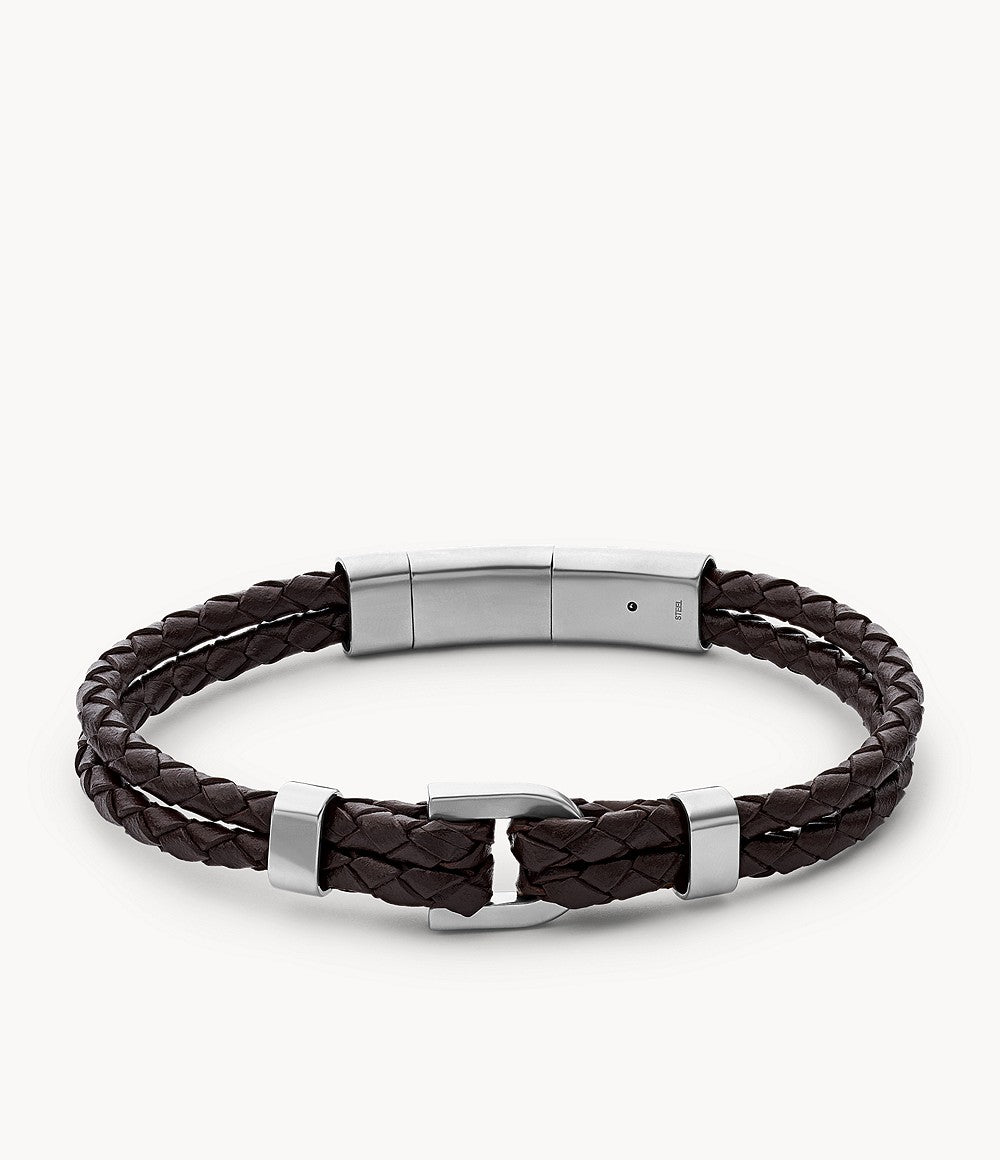 Fossil Bracelet Brown Leather Double Braid