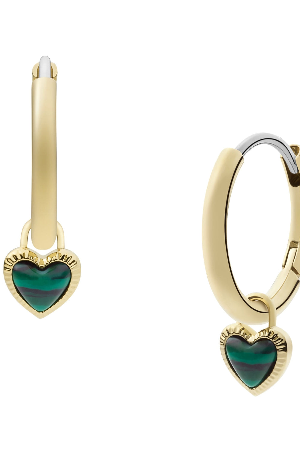 Fossil Earring Gold Plated Drop Green Heart