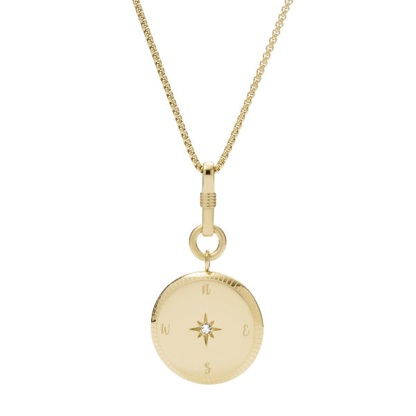 Gold Plated Fossil Pendnant With Round Disc With Cubic Zirconia