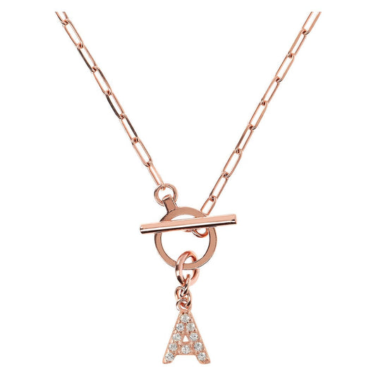 Bronzeallure Rose Plated Cubic Zirconia Inital A T-Bar Necklet