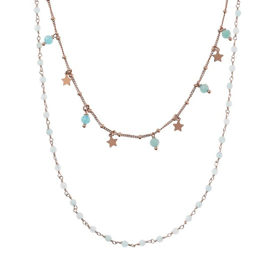 Bronzallure Layer Necklet With Light Blue Stones And Stars