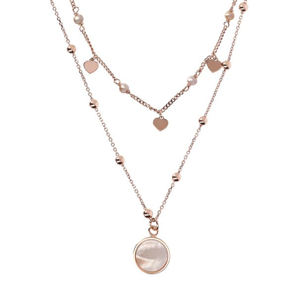 Bronzallure Mother Of Pearl Layer Necklet With Drop Hearts