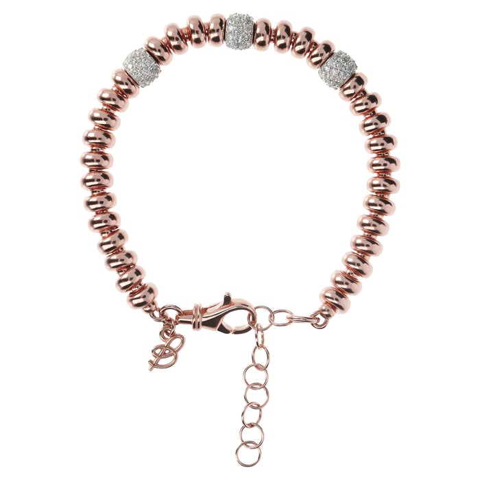 Bronzeallure Cubic Zirconia Pave Link 17+3cm Bracelet In Rose