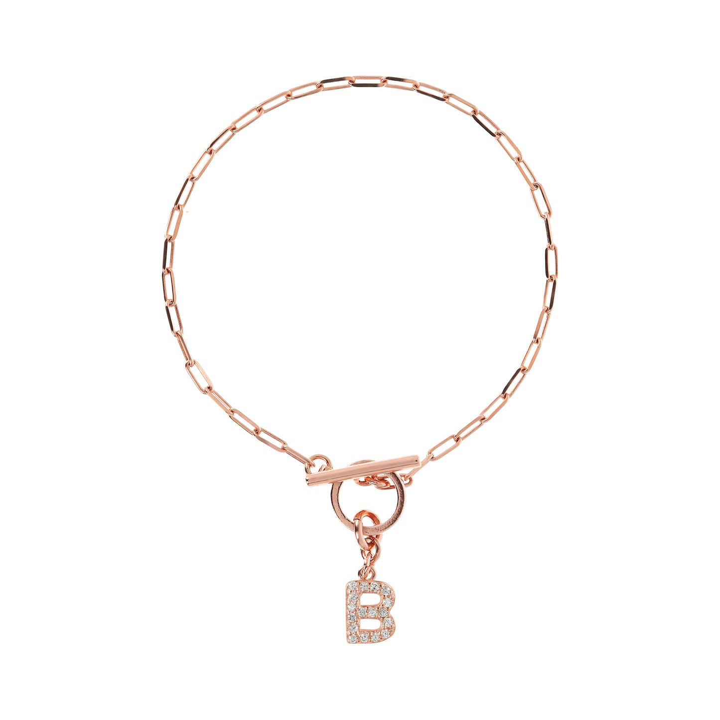 Bronzeallure Rose Plated Cubic Zirconia Inital B T-Bar Bracelet