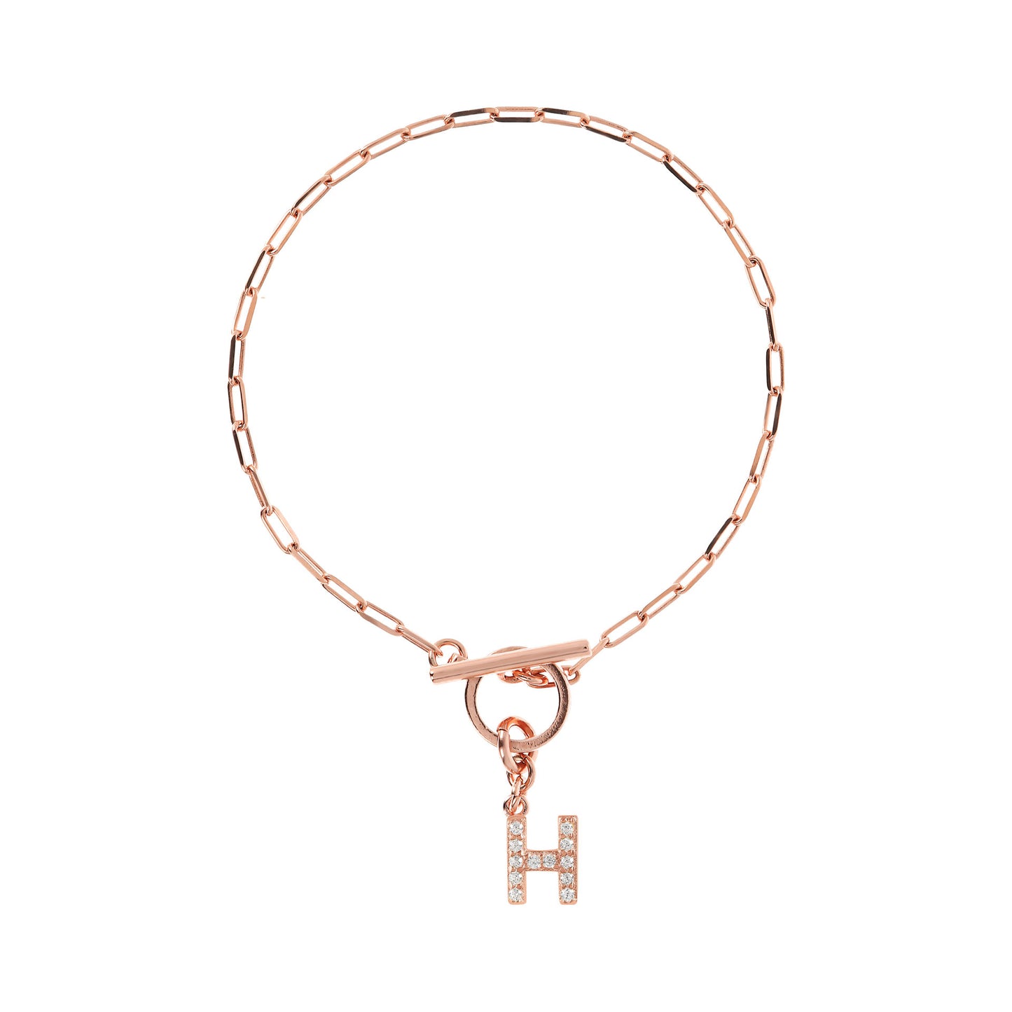 Bronzeallure Rose Plated Cubic Zirconia Inital H T-Bar Bracelet