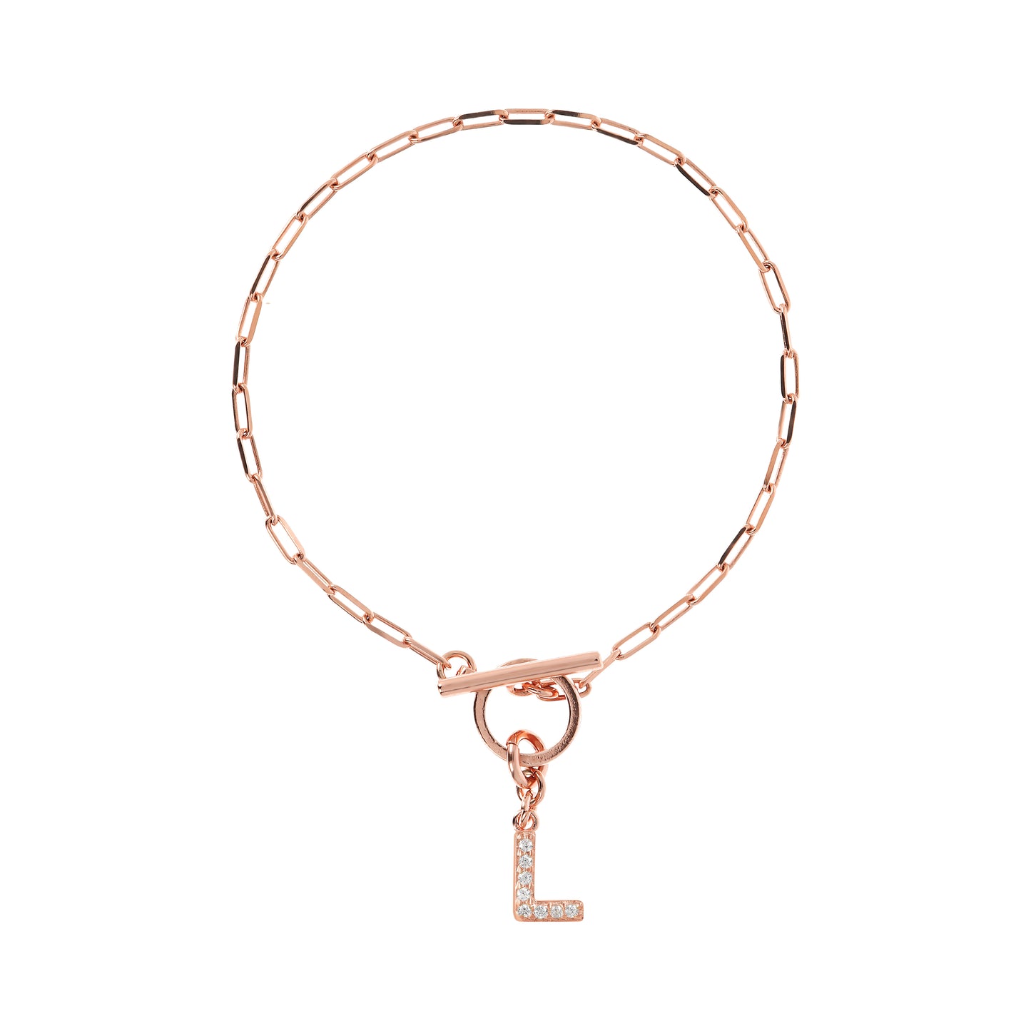 Bronzeallure Rose Plated Cubic Zirconia Inital L T-Bar Bracelet