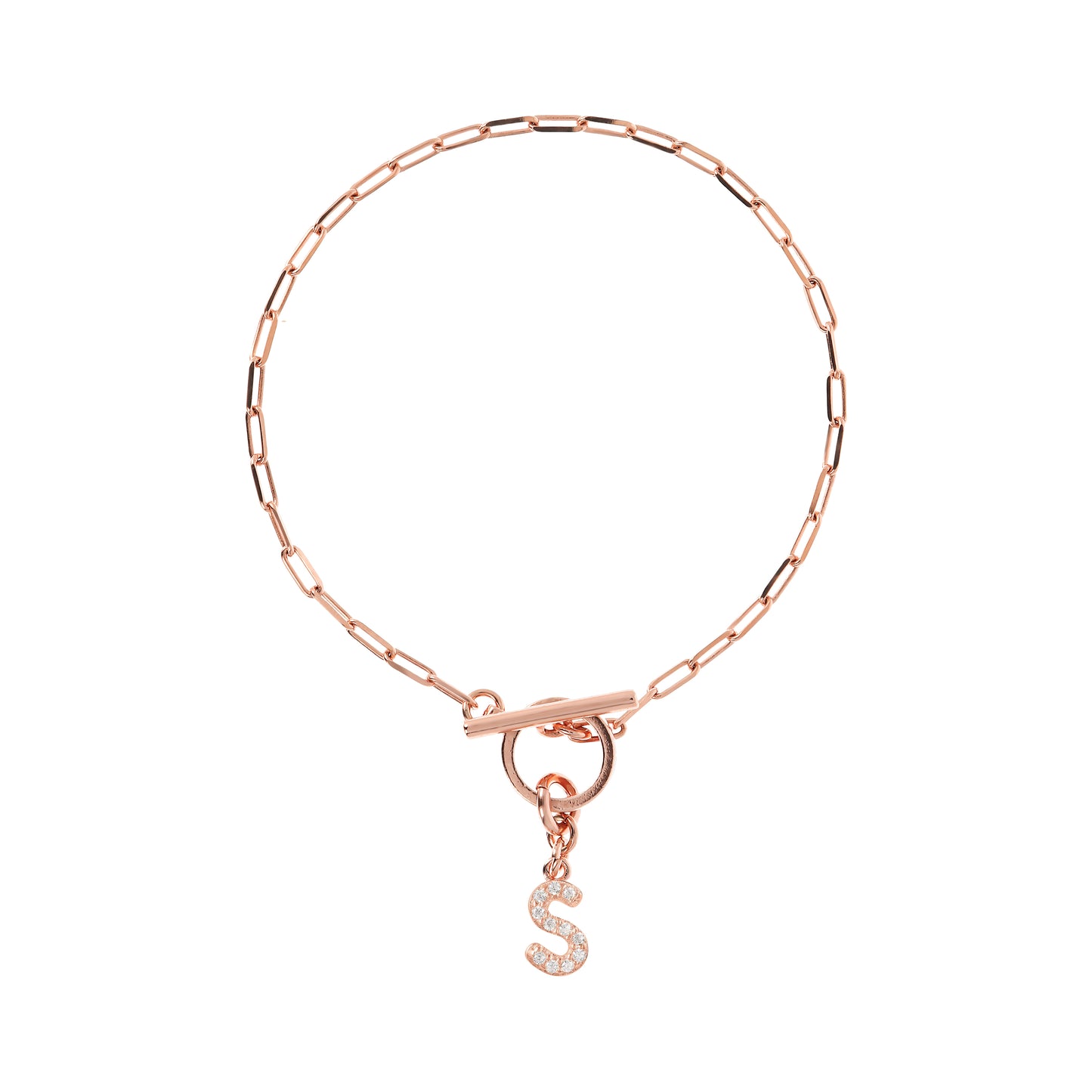 Bronzeallure Rose Plated Cubic Zirconia Inital S T-Bar Bracelet