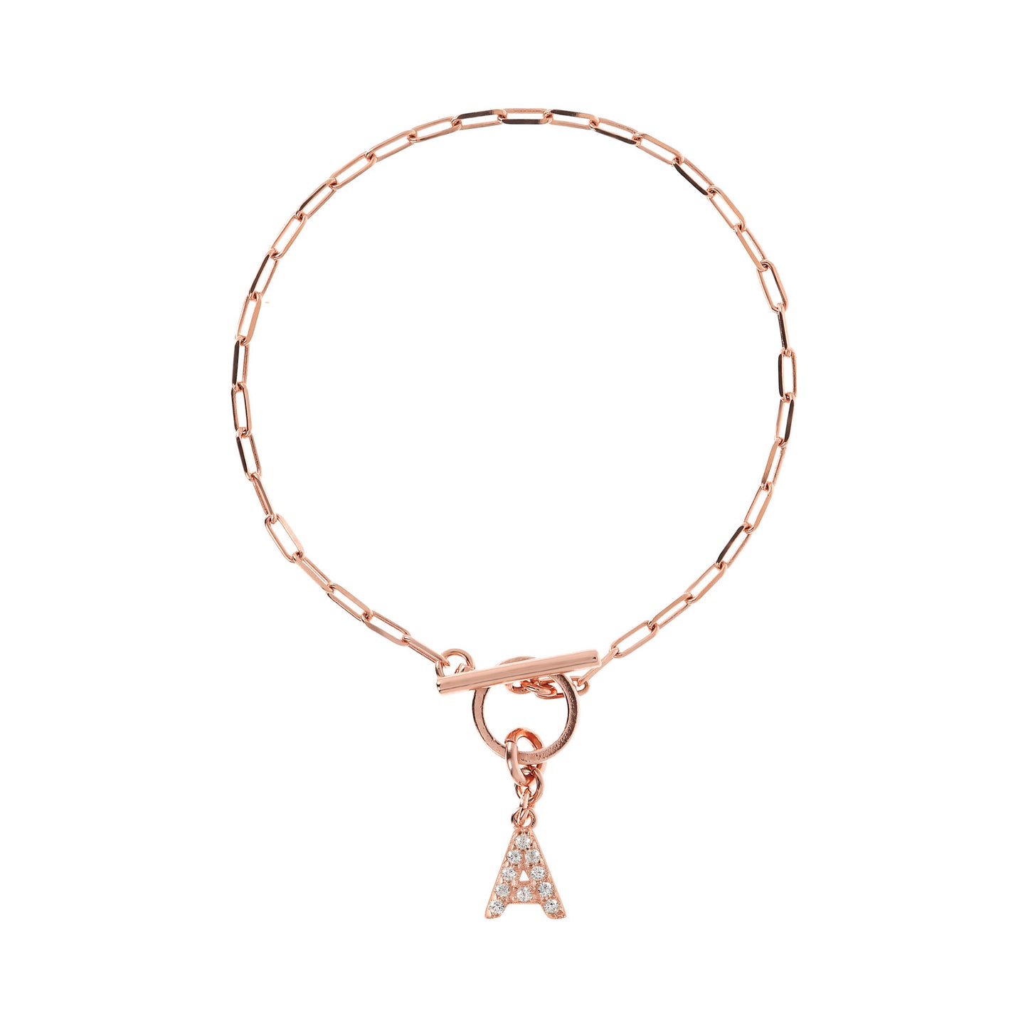 Bronzeallure Rose Plated Cubic Zirconia Inital A T-Bar Bracelet