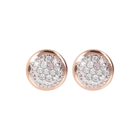 Bronzeallure Cubic Zirconia Pave Set Button Stud Earring In Rose