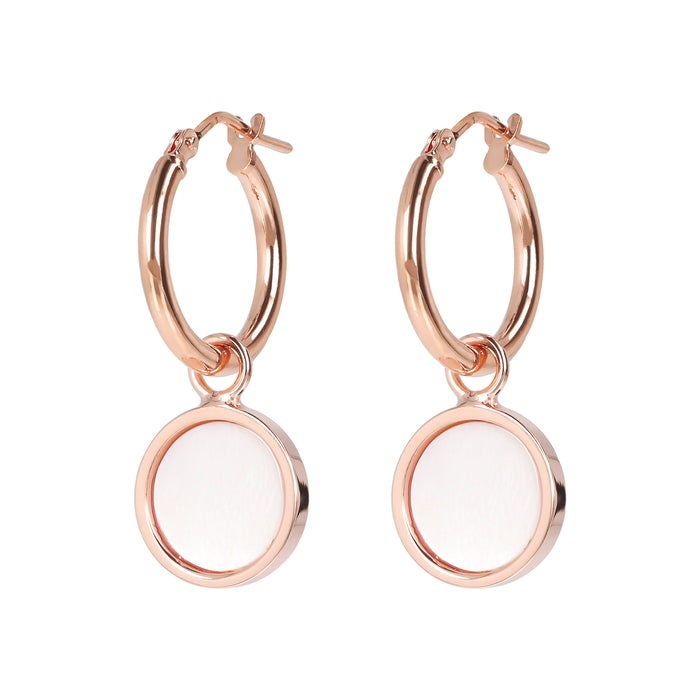 Bronzeallure Mother Of Pearl Drop Hoop Earring In Rose