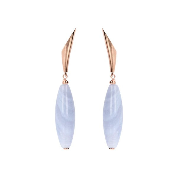 Bronzallure Oval Bead Blue Agate Drop Earring