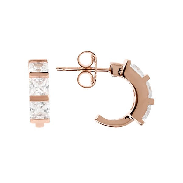 Bronzallure Three Stone Square Cubic Zirconia Hoop Earring