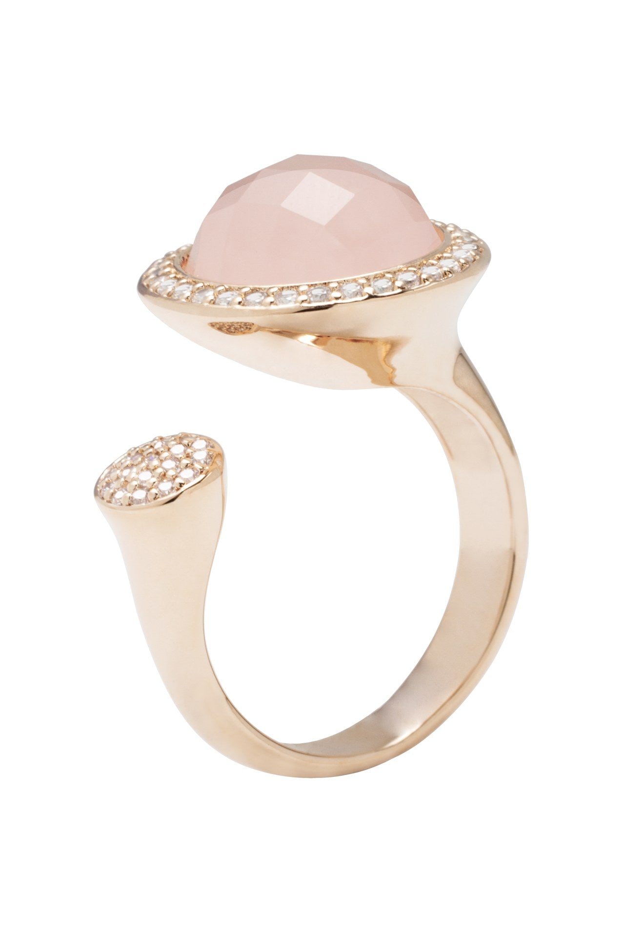 Bronzallure Open Ring With Rose Quartz And Cubic Zirconia