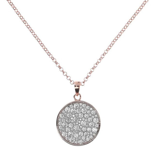 Bronzeallure Cubic Zirconia Pave Set Disc Pendant In Rose
