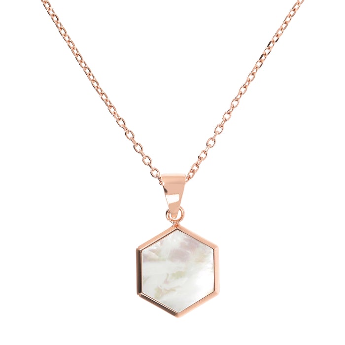 Bronzeallure Hexagonal Opal Pendant In Rose