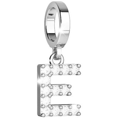 My World Initial E Stone Set Charm In Silver