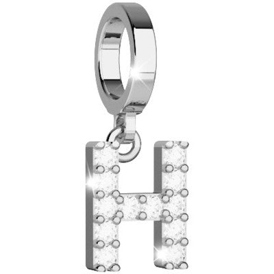 My World Initial H Stone Set Charm In Silver