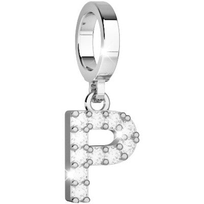 My World Initial P Stone Set Charm In Silver