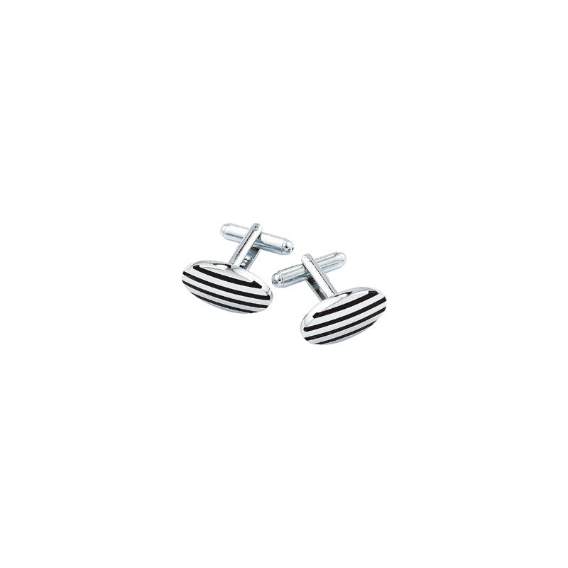 Gents Oval Cufflinks with Black Stripe Detail