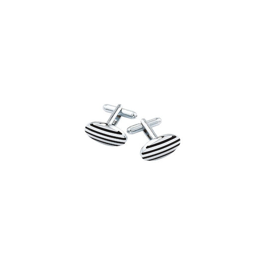 Gents Oval Cufflinks with Black Stripe Detail