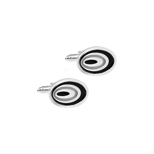 Silver Plated Oval Black Cufflinks