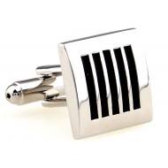 Silver Plated With Black Stripe Rectangular Cufflinks