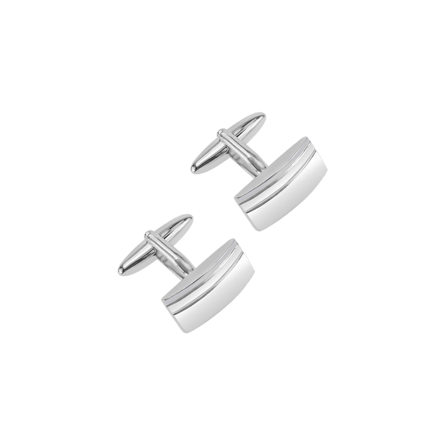 Silver Plated Matt And Polished Curved Cufflinks